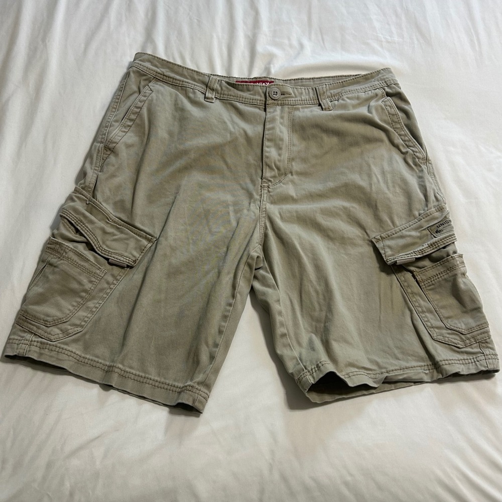 Unionbay Mens Tan Khaki Cargo Shorts Size 36 Stretch Cotton Utility Outdoor